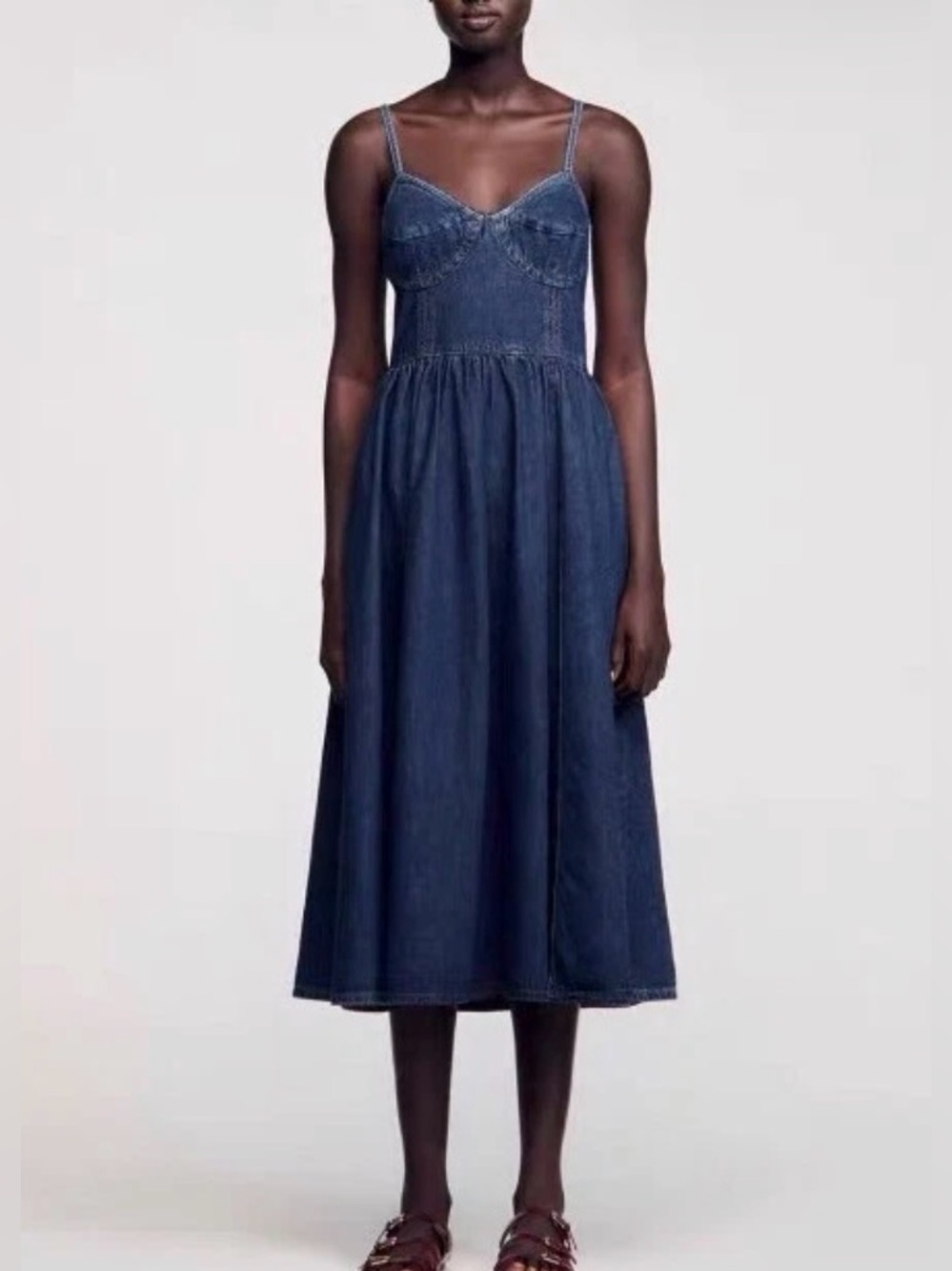 Sandro Sophie Dark Blue Denim Midi Dress
